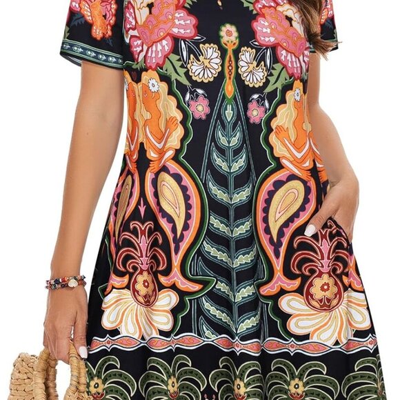 Women’s Floral T-Shirt Dress with Pockets Summer Casual Beach Cover Up - Picture 1 of 5